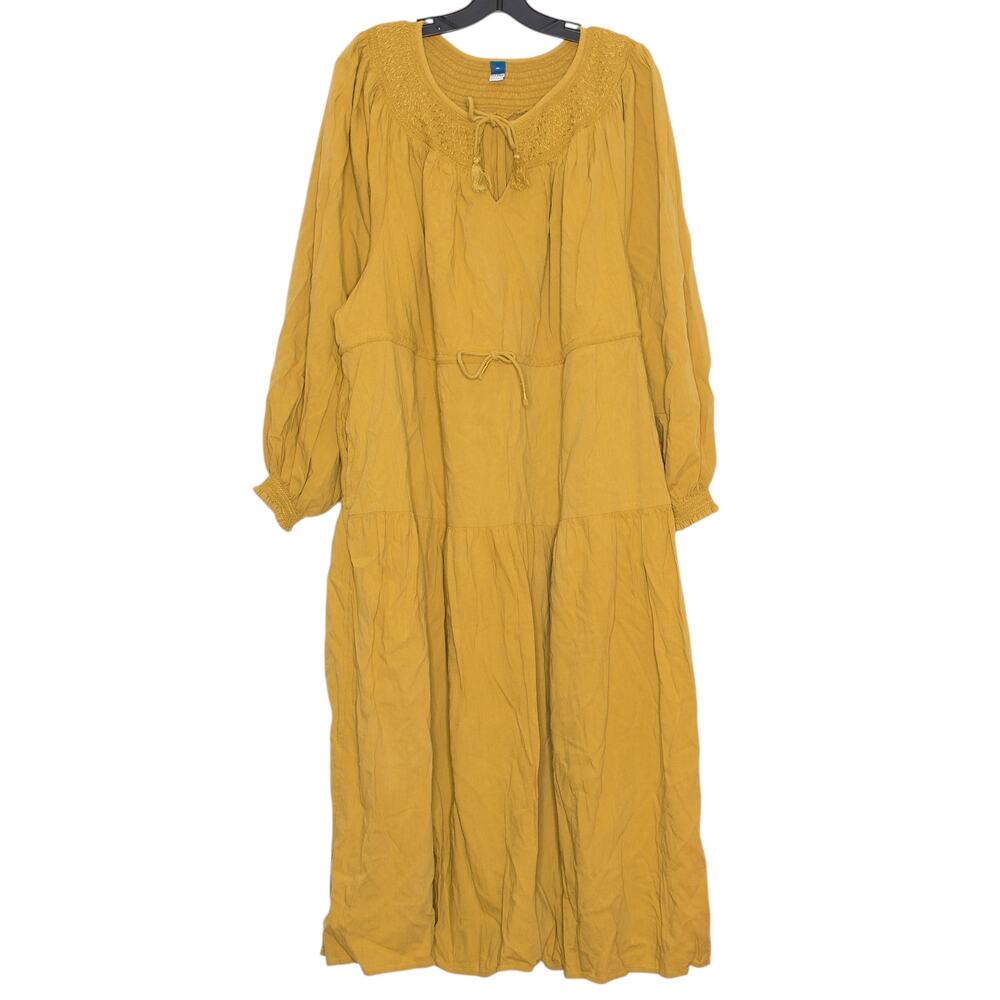 Old Navy Mustard Yellow Tiered Midi Dress XXL Cottagecore Prairie Boho Peasant